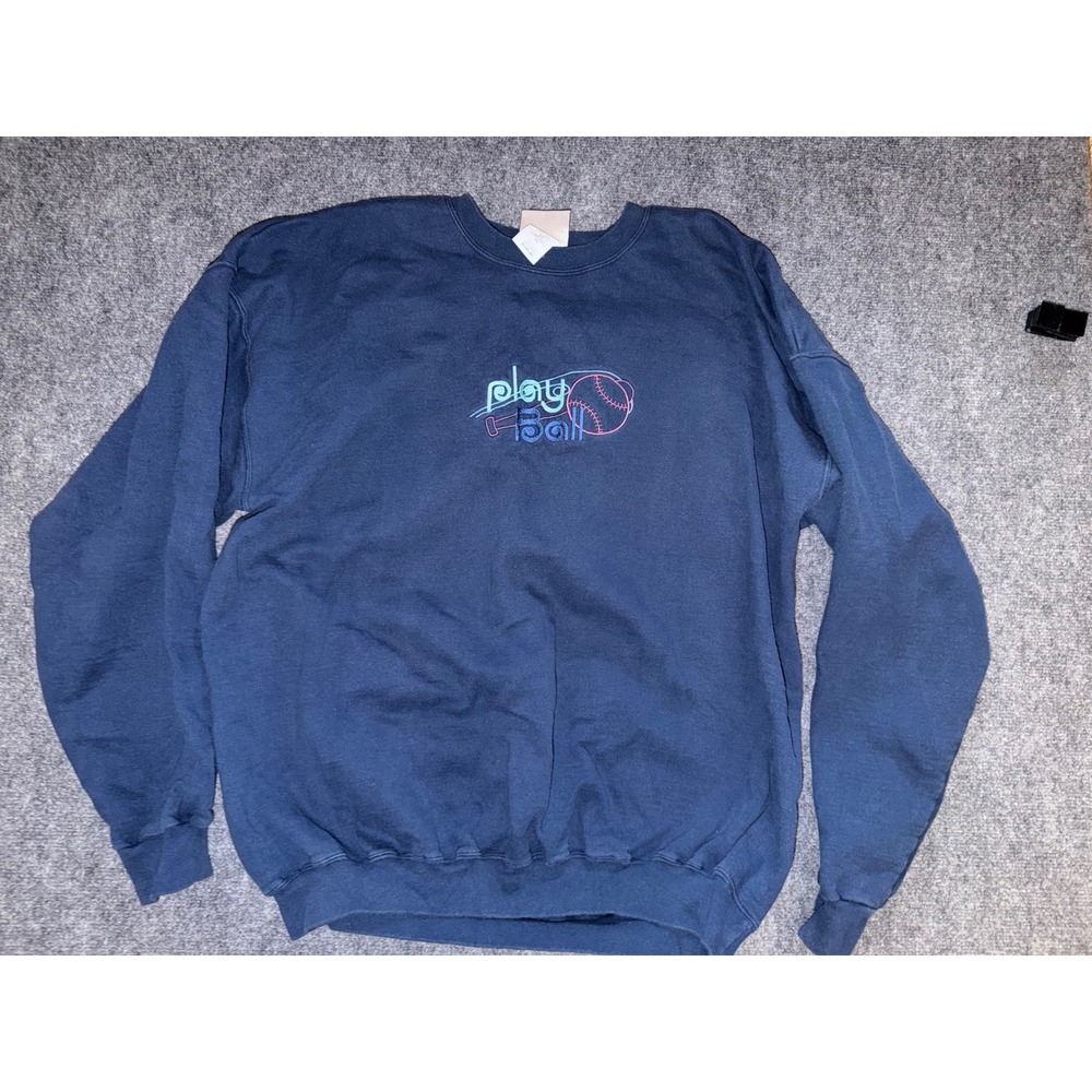 Vintage Hanes Ultimate Cotton Play Ball Baseball Sweatshirt Navy Blue XL